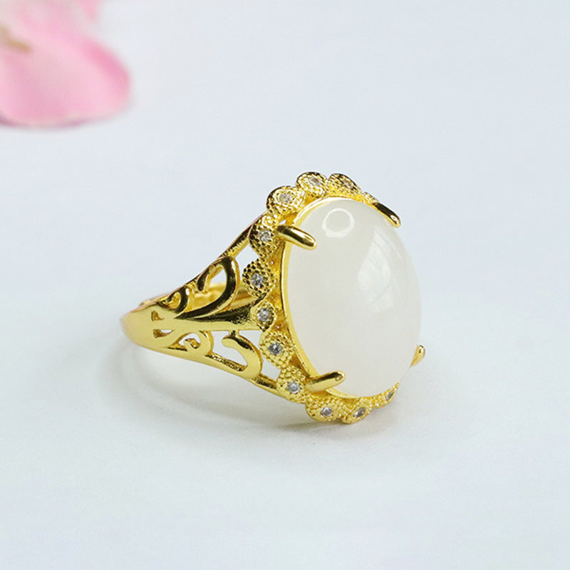 White Hetian Jade Cabochon Ring