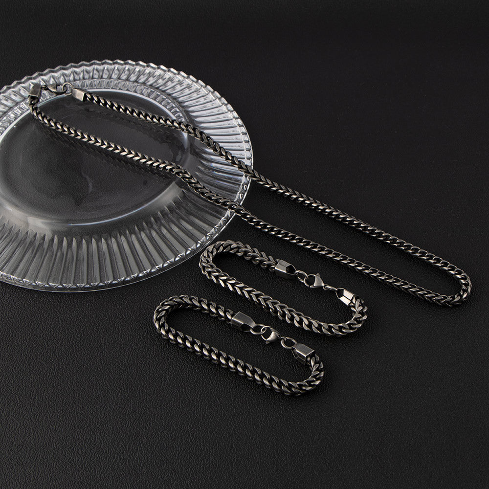 Titanium Steel Necklace Set – Front & Back Bracelet – Round Grinding Stainless Steel