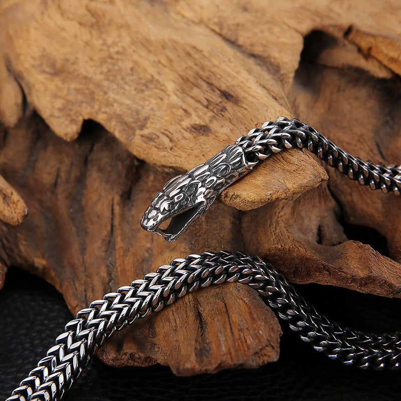 Planderful Men Snake Necklace Titanium Steel Punk Style