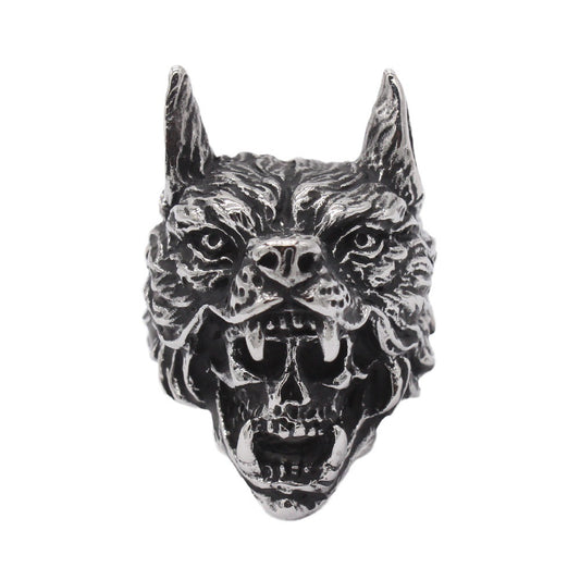 Halloween Wolf Head Skull Titanium Steel Ring for Men