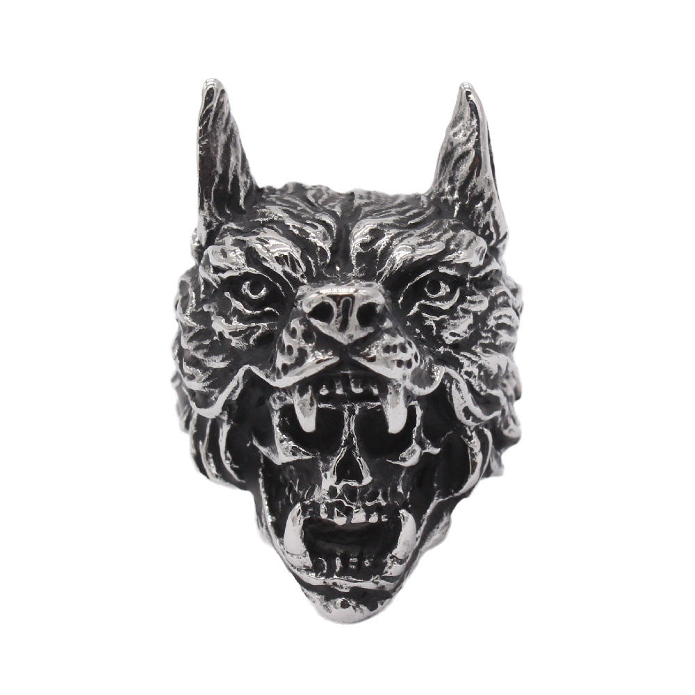 Wolf Head Skull Titanium Steel Ring