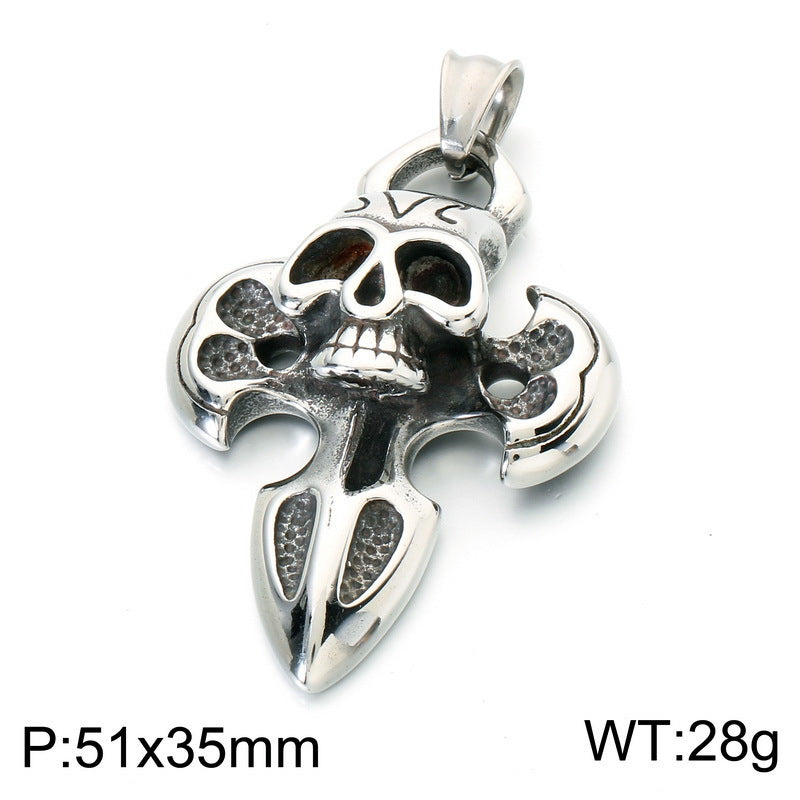 Halloween Diablo Skull Necklace Pendant Street Gothic Men's Stainless Steel Cross Pendant