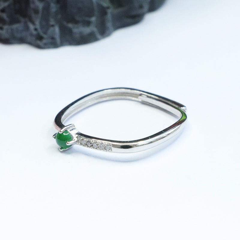 Green Jadeite Geometric 925 Silver Ring