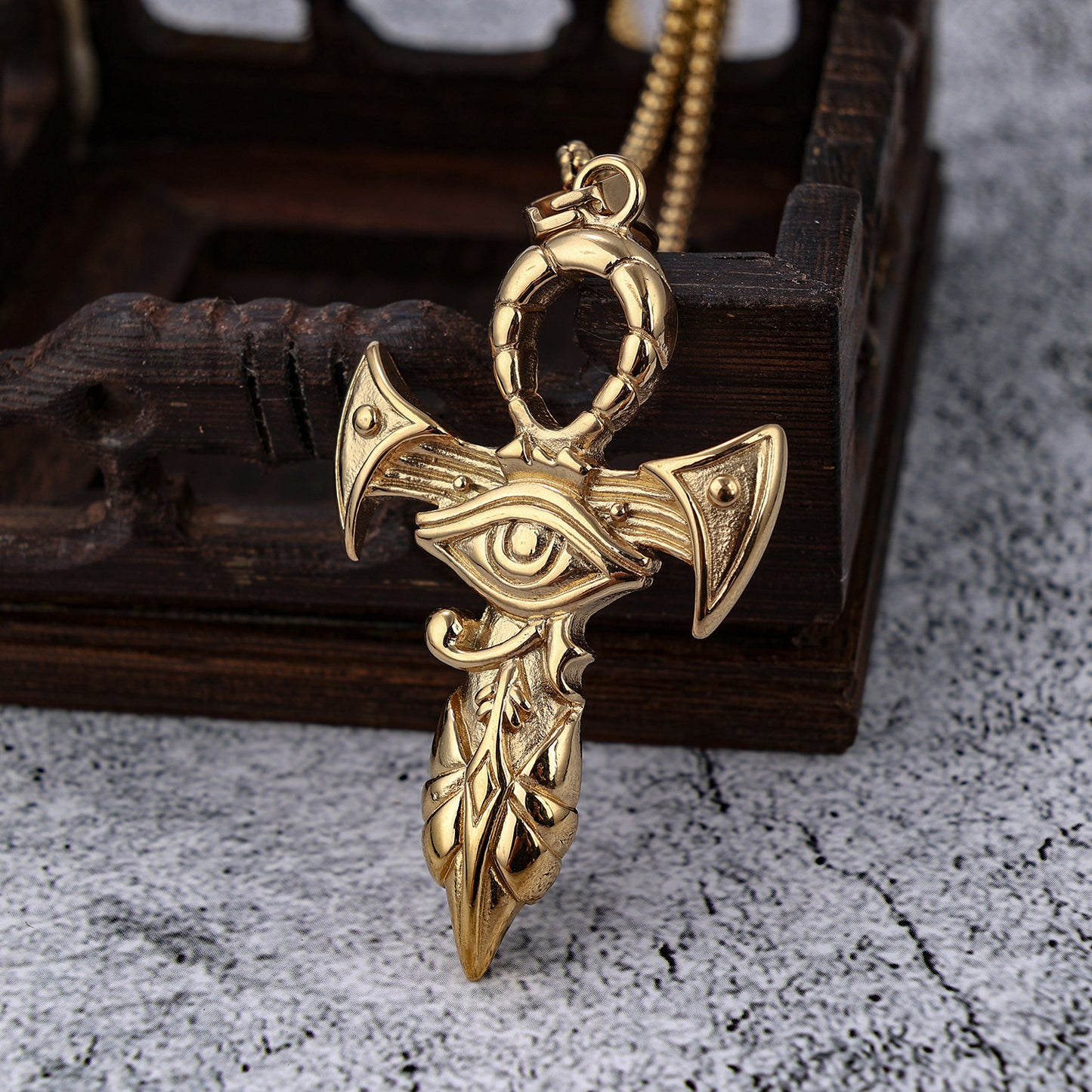 European And American Jewelry Wholesale Titanium Steel Pendant Men's Stainless Steel Necklace Retro Egypt Eye Of Horus For Men