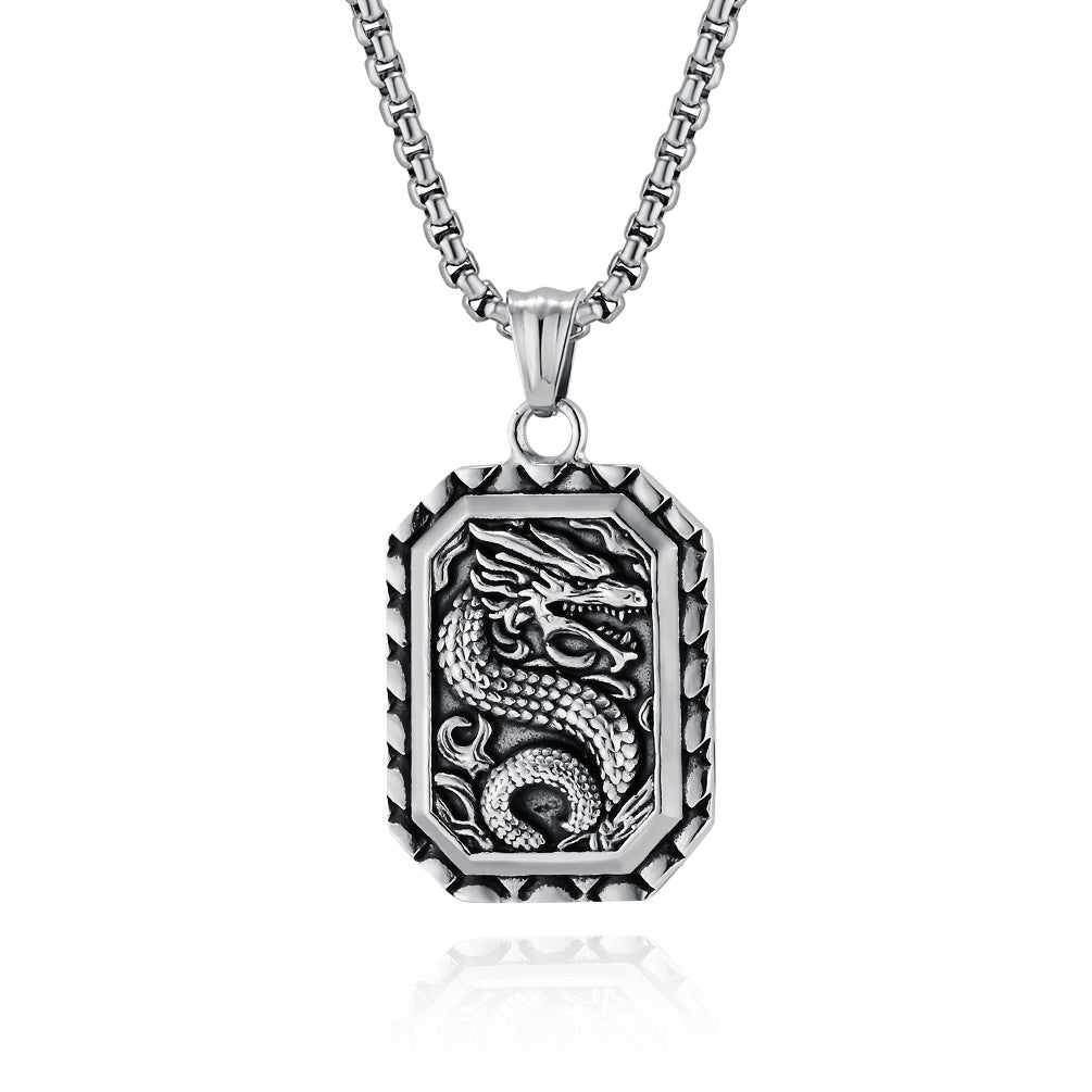 Steel Necklace - Vintage Dragon Pendant