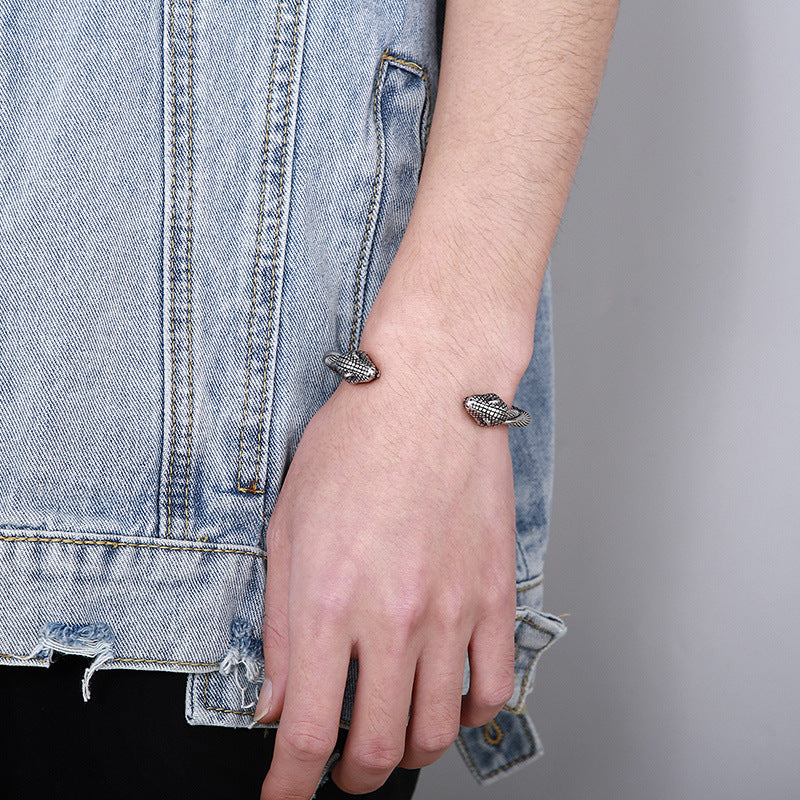 Double Wolf Head Punk Titanium Steel Men's Bracelet