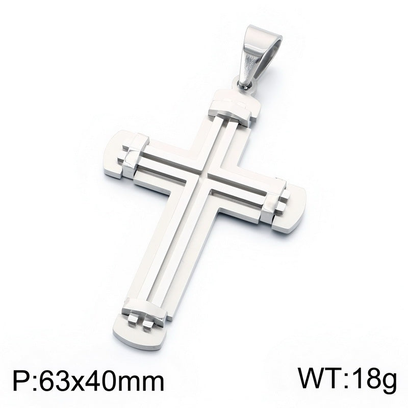 Hip-Hop Style Retro Rock Double-Layer Rivet Splicing Cross Titanium Steel Pendant Men's Color Necklace