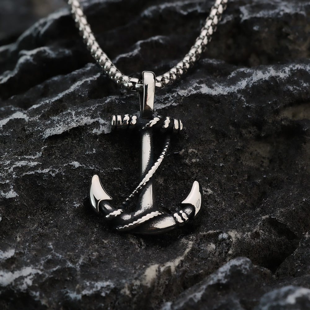 European And American Retro Stainless Steel Men's Pendant Viking Warship Anchor Necklace