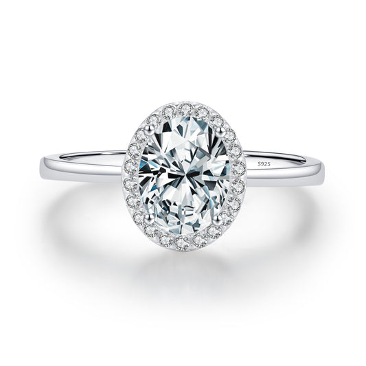 925 Sterling Silver Zircon Ring for Wedding Proposal, European and American Luxury Fashion