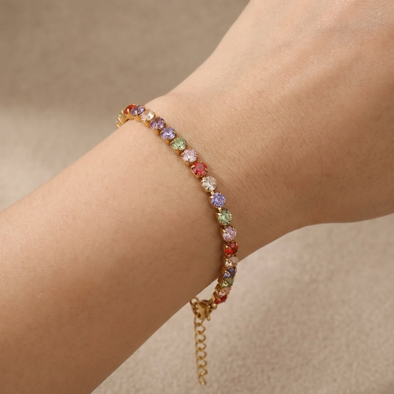 Style Color Square Zircon Stainless Steel Bracelet Exquisite Zircon Commuting Women's
