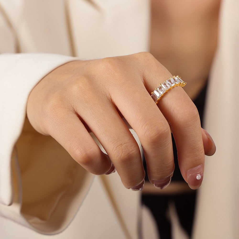 Copper Geometric Zircon Open Ring - Luxury European & American Design