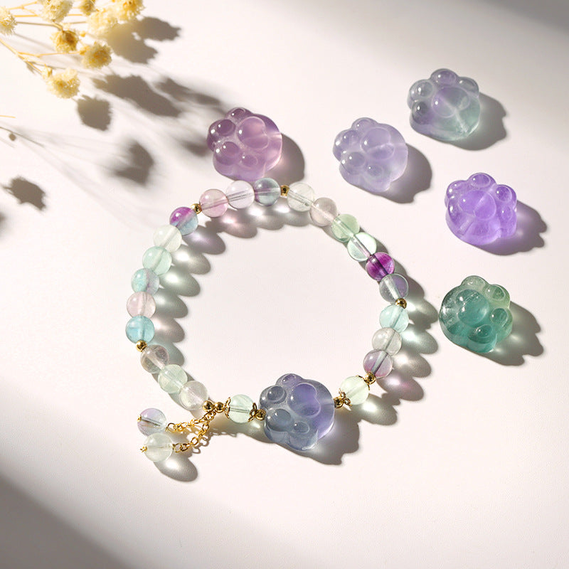 Strawberry Crystal Tassel Bracelet with Cat Claw Design