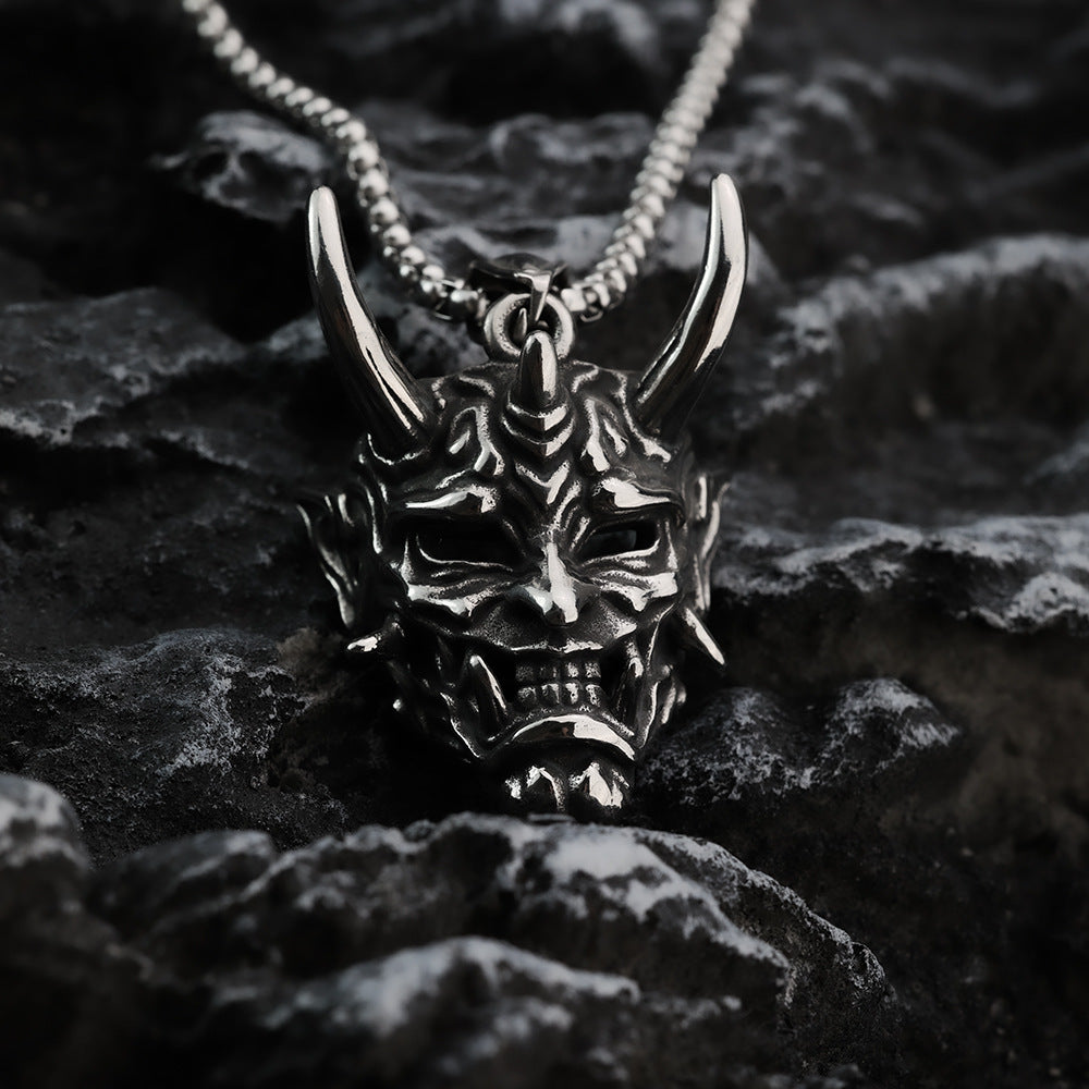 European And American Retro Stainless Steel Men's Pendant Personalized Japanese Prajna Mask Necklace
