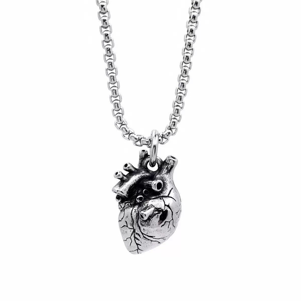 Planderful Three Dimensional Heart Pendant Necklace Unisex Personalized Dark Wind Style For Men And Women