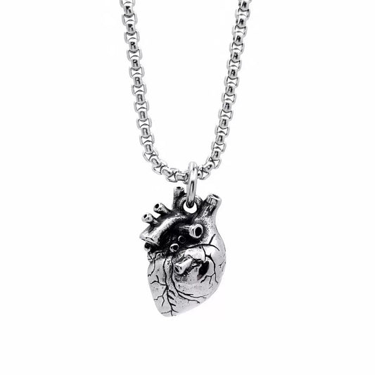 Planderful Three Dimensional Heart Pendant Necklace Unisex Personalized Dark Wind Style For Men And Women
