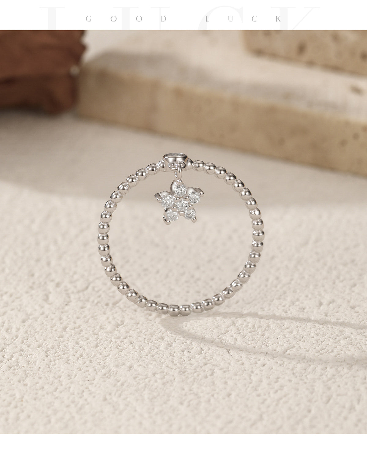 S925 Sterling Silver Star Charm Moissanite Ring