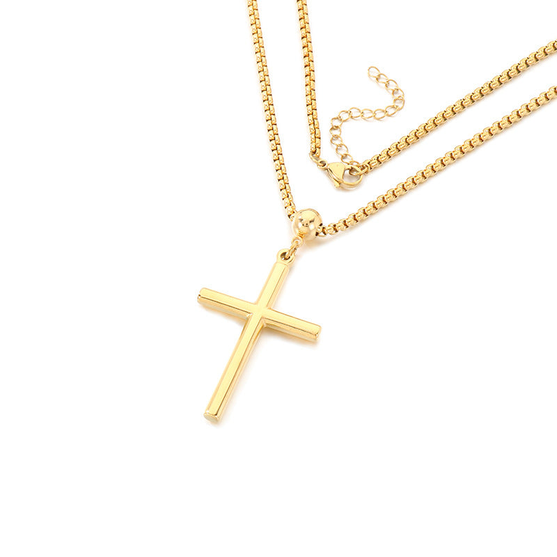 Ball Buckle Necklace, Smooth Cross Pendant Square Pearl Chain Stainless Steel Men's