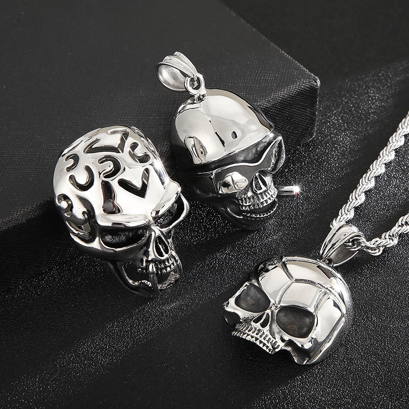Extravagant Skull Mask Pendant - Vintage Zircon-Set Titanium Steel Ghost Head Necklace for Men