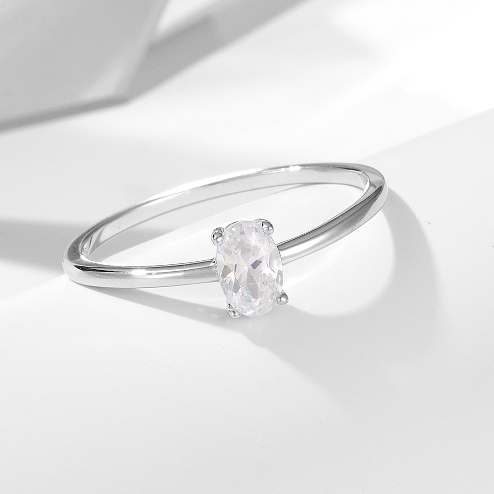 Single Zircon Sterling Silver Ring Geometric Oval Zircon Ring Jewelry