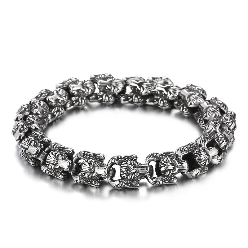 Animal Punk Style – Old Titanium Steel Men's Layered Snakehead Bracelet