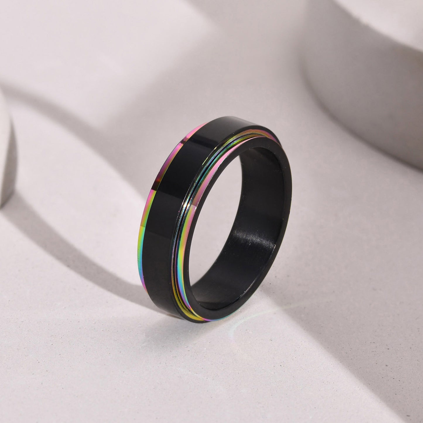 Foreign Trade Jewelry Stainless Steel Black Rotatable Ring