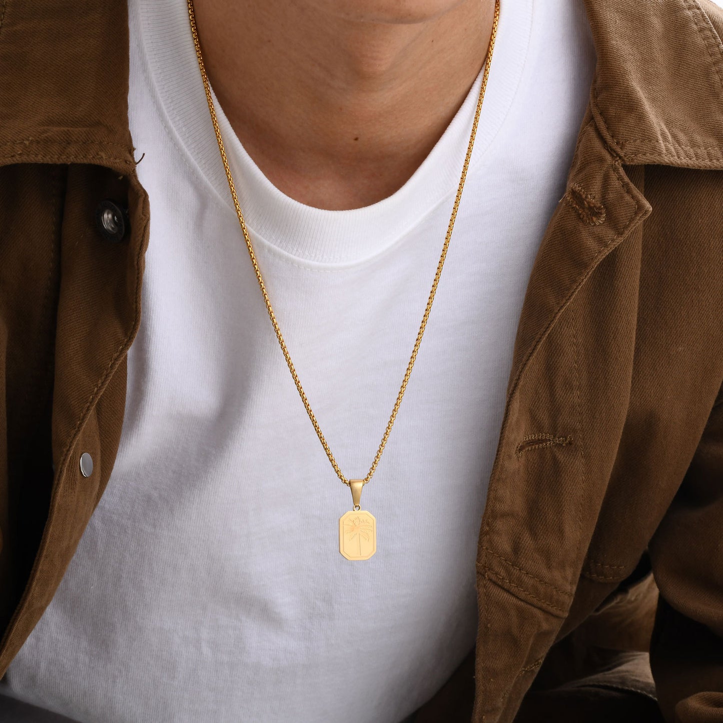 Jewelry Stainless Steel Corroded Palm Tree Pendant Necklace