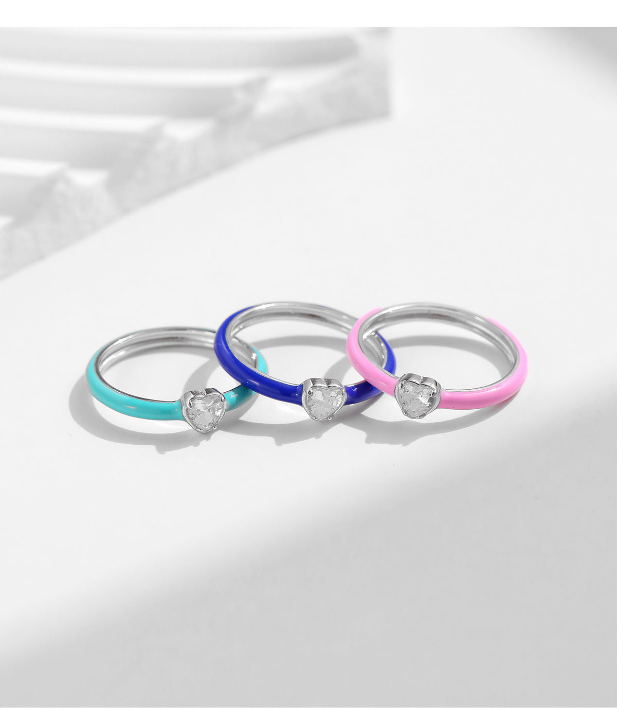 925 Sterling Silver Heart Enamel Zircon Ring
