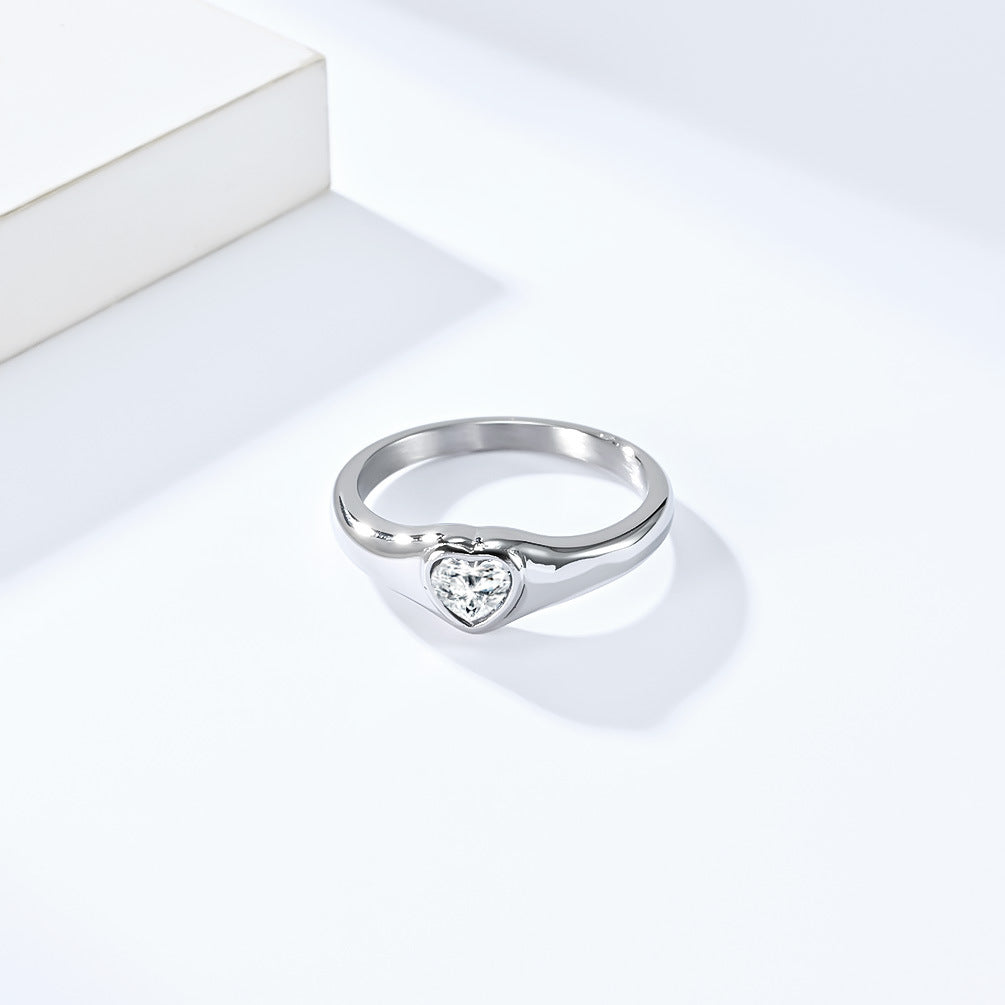Planderful Zircon Heart Ring For Women Titanium Steel Jewelry Elegant Fashion Wedding Band
