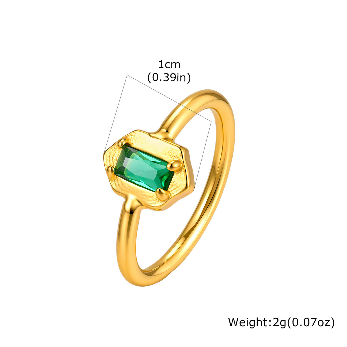 Small Plain Ring Women's Square Stainless Steel Hexagonal Green Zircon Geometric