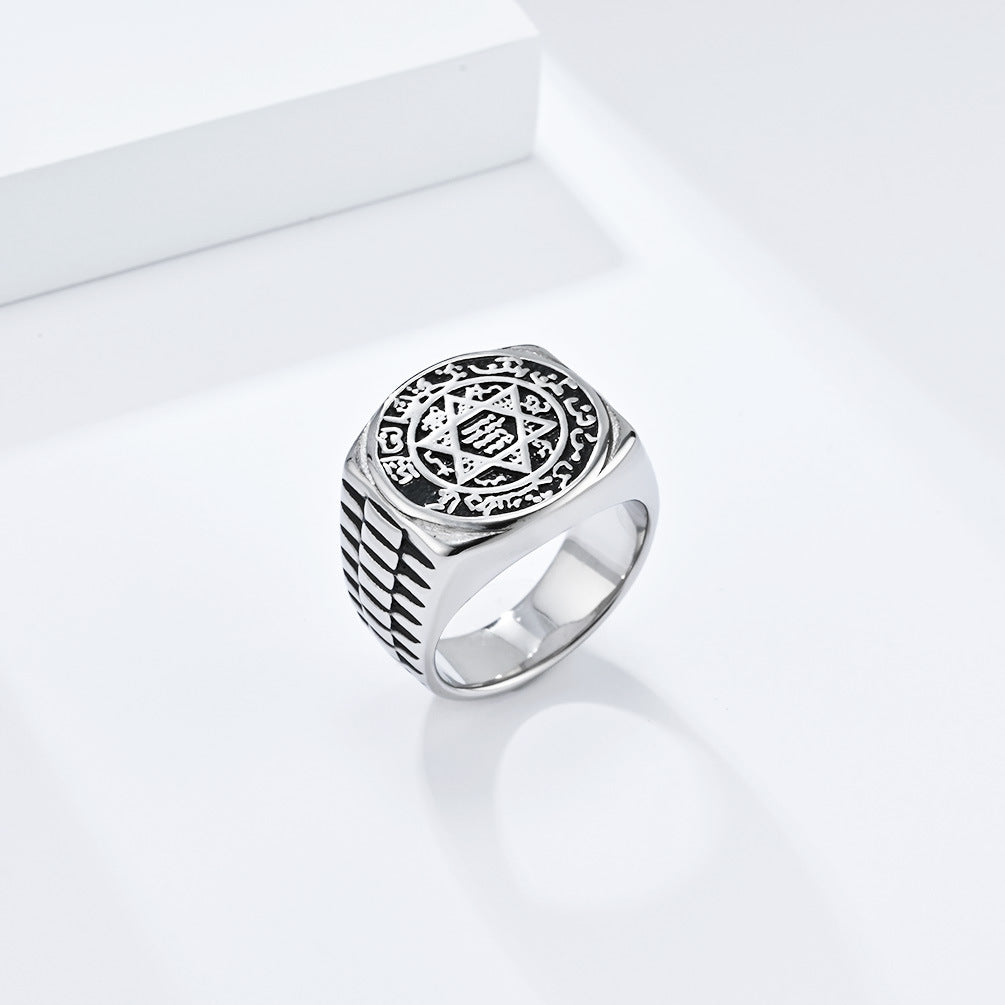 Retro Style Hexagram Twelve Constellations Titanium Steel Ring for Men