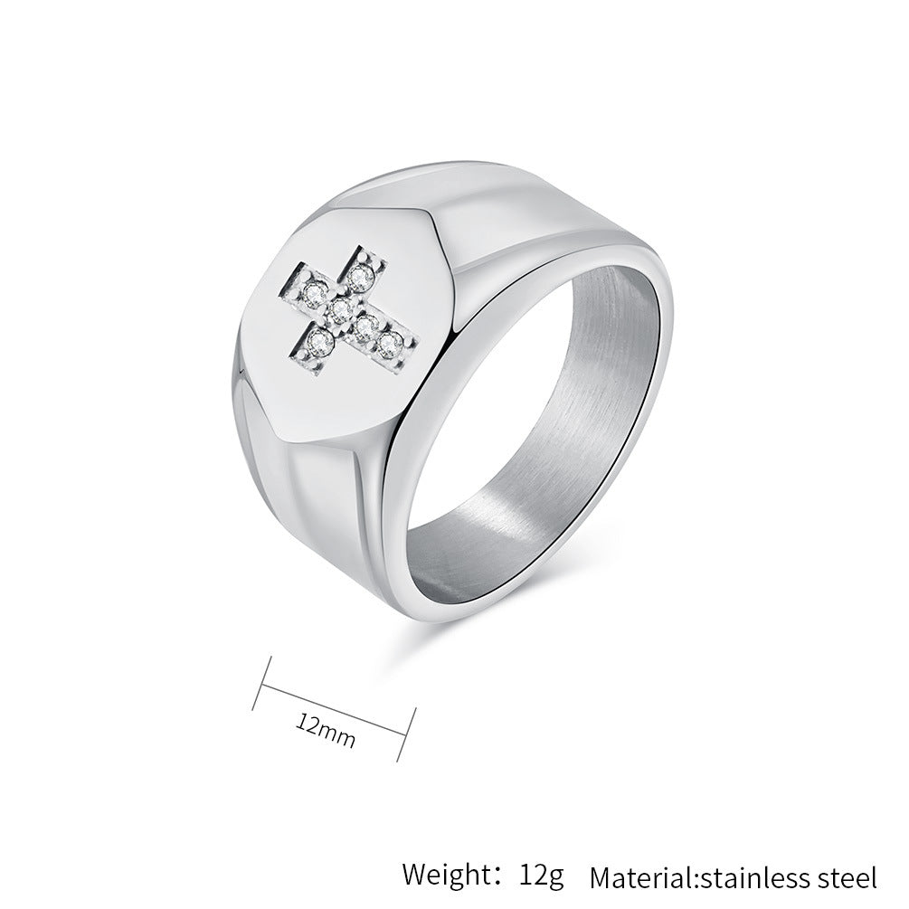Cross Ring Titanium Steel Inlaid Zircon Unisex Retro Religious Protection Jewelry From Planderful Everyday Genie