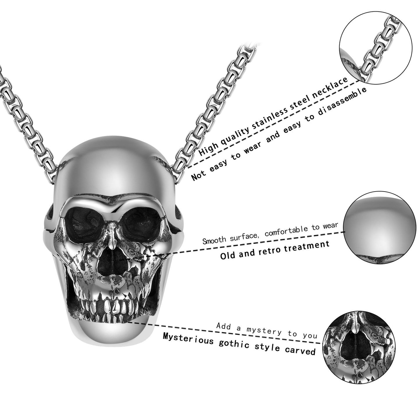 Titanium Steel Necklace - Vintage Skull Pendant For Men, Retro Gothic Jewelry, Everyday Wear