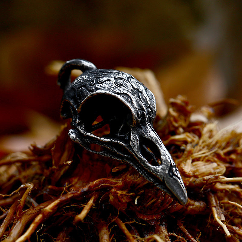 Engraved Crow Pendant in Titanium Steel - Nordic Viking Men's Jewelry