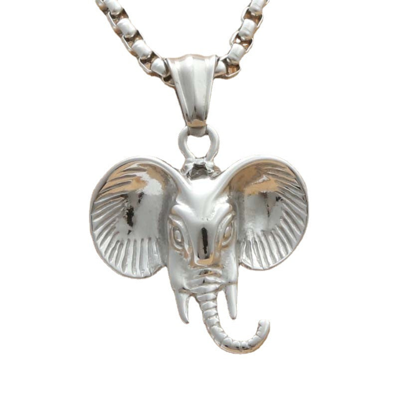 Titanium Steel Punk Elephant Pendant Necklace for Men - Hollow Design Animal Jewelry