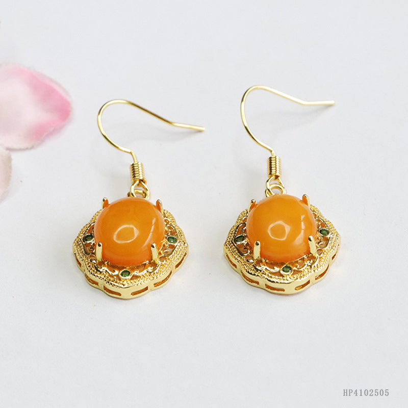 Vintage Beeswax Amber Claw-Set Drop Earrings