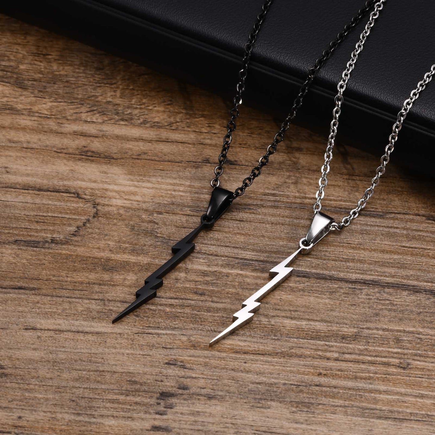 Geometric Simple Personality Stainless Steel Black Lightning Pendant Necklace Men's Accessories