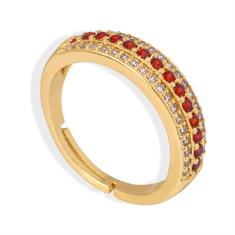Colorful Zircon Adjustable Ring in Stylish Copper - High-End Fashion Jewelry