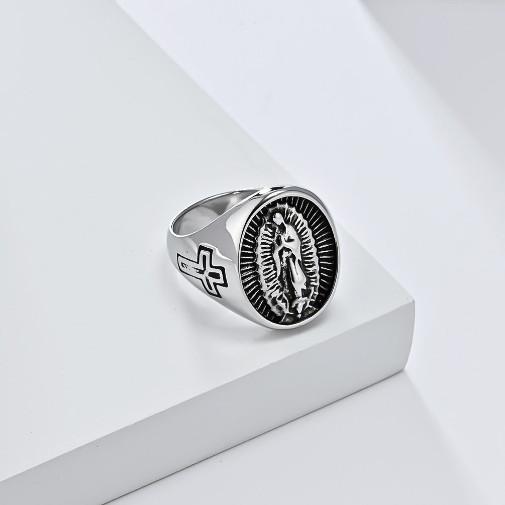 European and American Literary Retro Cross Virgin Mary Ring