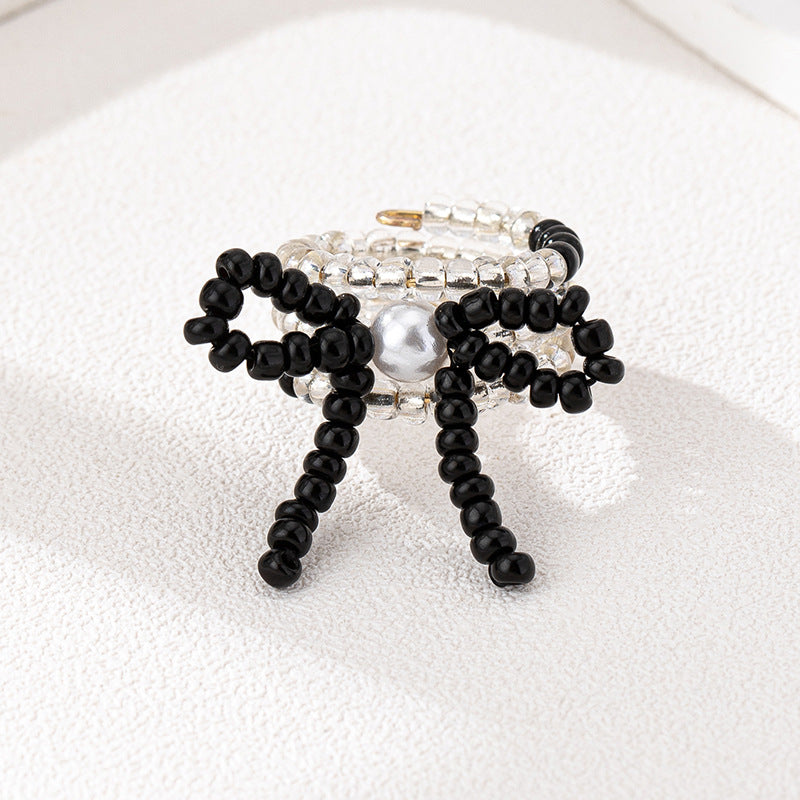 Exquisite Glass Bow Beaded Ring for Fashionable Women