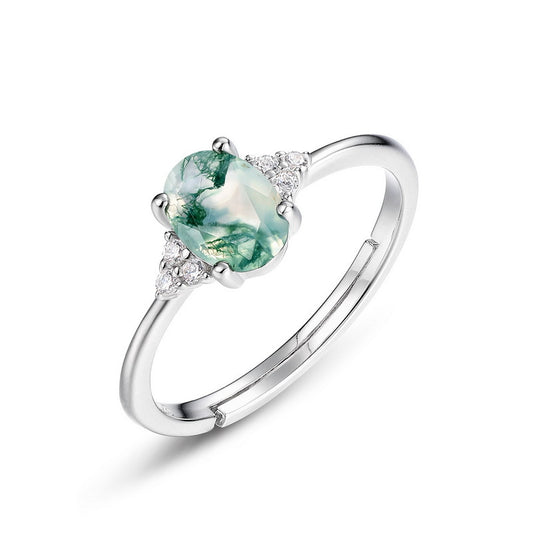 Planderful Everyday Genie – Foreign Trade New S925 Silver Green Moss Ring Inlaid with Aquatic Agate