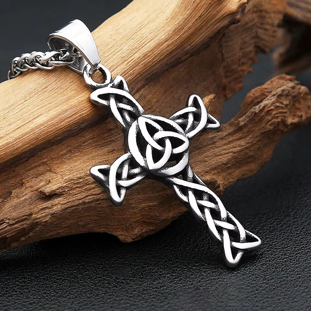 Planderful Kettle Knot Cross Necklace For Men Hollow Titanium Steel Pendant Norse Legacy