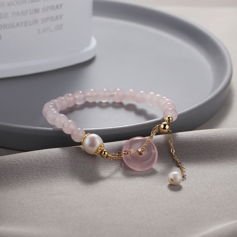 Elegant Korean Edition Sterling Silver Crystal and Pearl Bracelet