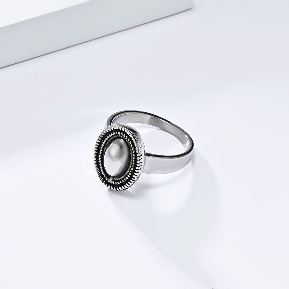 Planderful Personalized Retro Mirror Oval Ring For Women, Twist Edge Steel Jewelry, High Fashion Everyday Genie