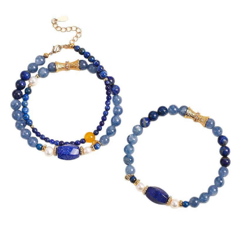 Freshwater Pearl Lapis Lazuli & Kyanite Bracelet