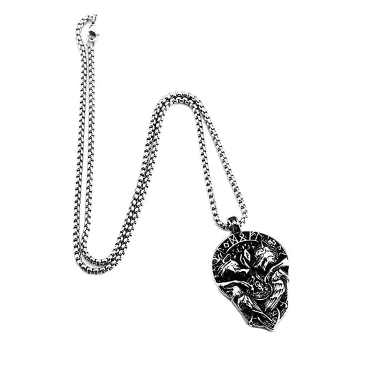 Vintage Viking Wolf Stainless Steel Men's Pendant Necklace