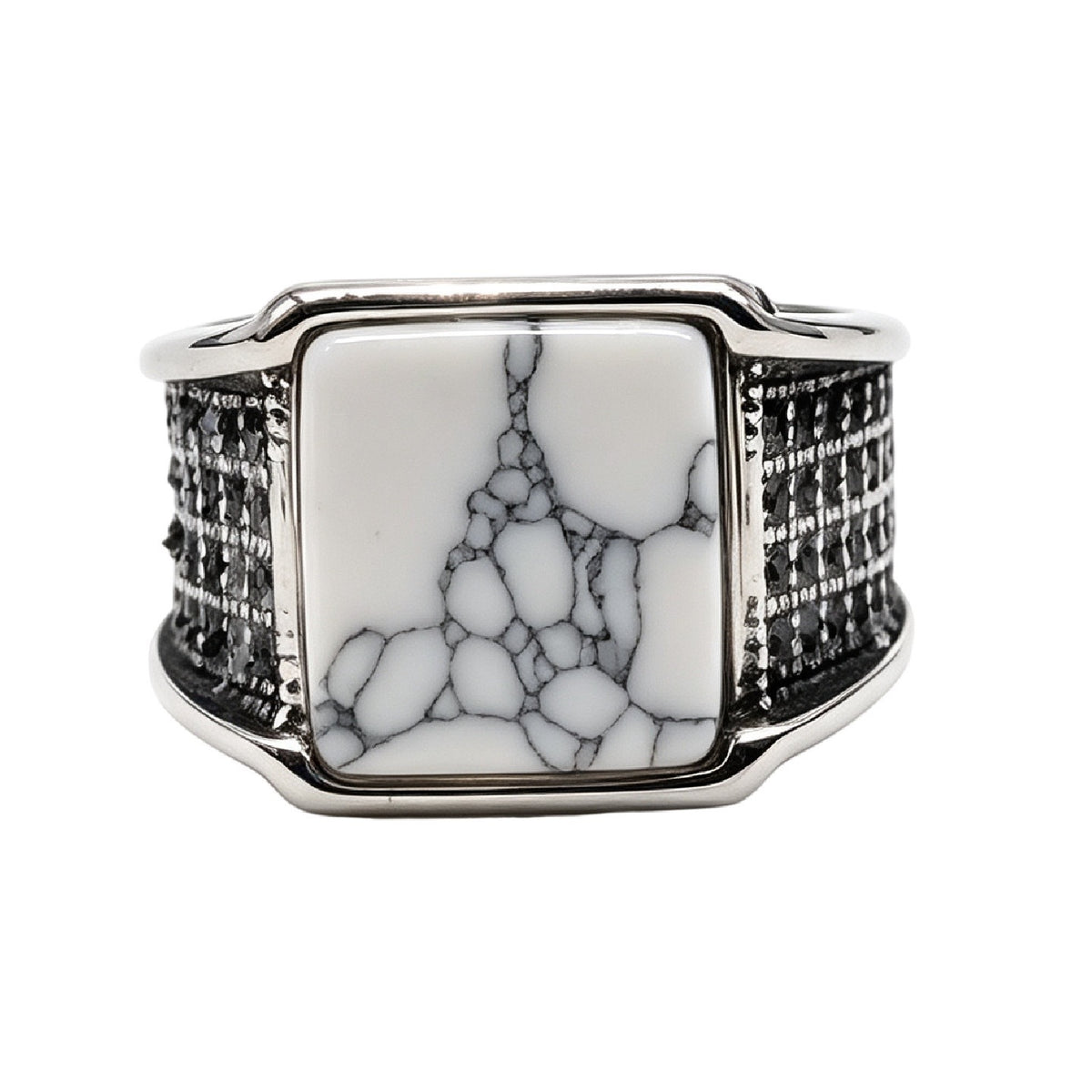 Textured Gemstone Titanium Steel Ring