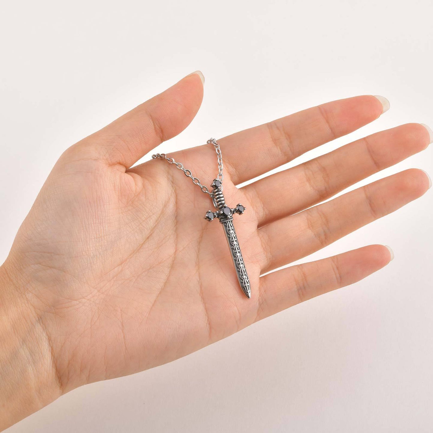 Planderful Black Zircon Sword Pendant Stainless Steel Men