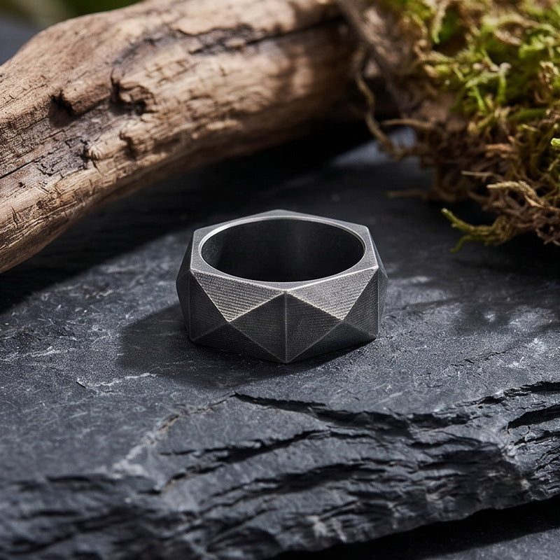 Geometric Design Three-Dimensional Ring, 8mm Rhombus Cut Stainless Steel Ring Men's