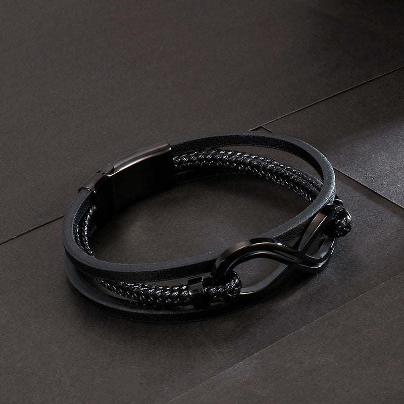 Infinity Shape Titanium Steel Leather Bracelet For Men