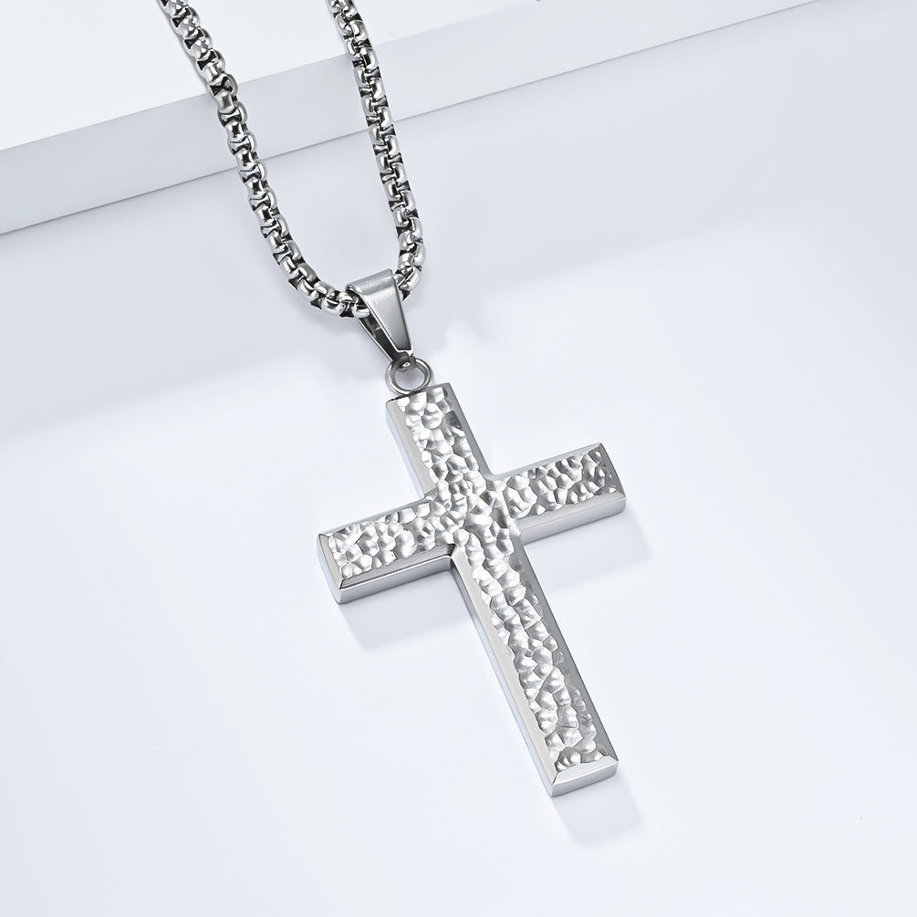 Planderful Titanium Steel Cross Necklace For Men Hand-Hammered Irregular Pendant Everyday Genie Collection